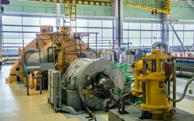 Turbo pump in machinery room of nuclear power plant